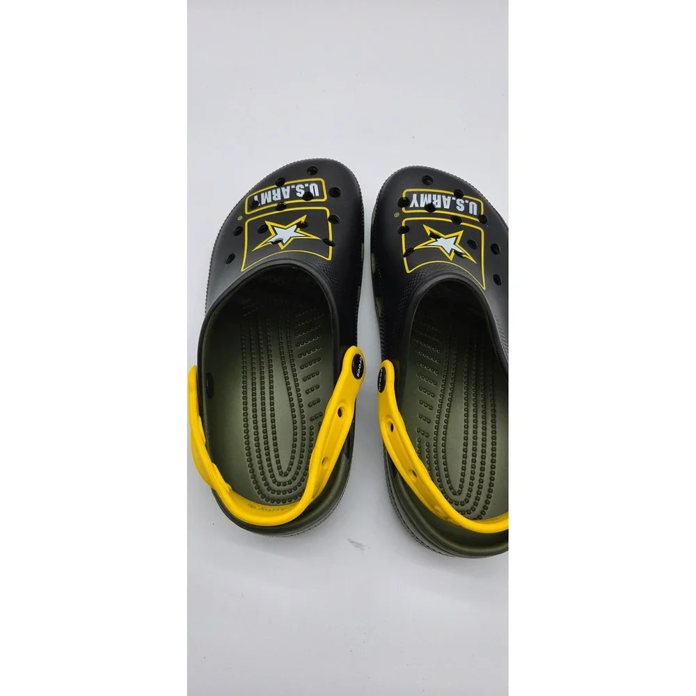 Crocs Classic Clog US Army Military Star Logo Black Olive Yellow Mens 7 Womens 9